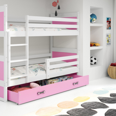 Dětská patrová postel s úložným prostorem bez matrace 90x200 FERGUS - bílá / růžová