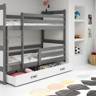 Dětská patrová postel s úložným prostorem s matracemi 90x200 FERGUS - grafit / bílá