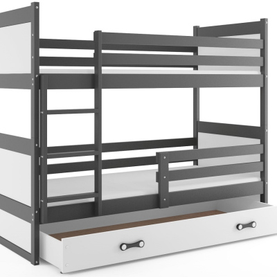 Dětská patrová postel s úložným prostorem bez matrace 90x200 FERGUS - grafit / bílá
