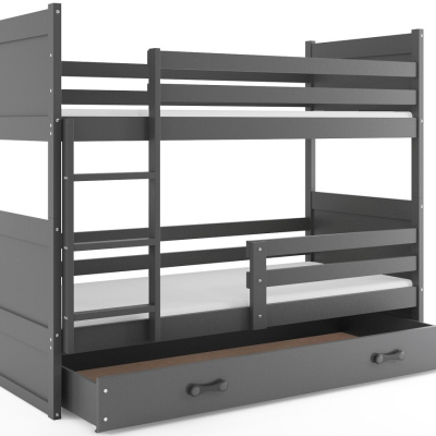 Dětská patrová postel s úložným prostorem s matracemi 90x200 FERGUS - grafit