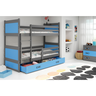 Dětská patrová postel s úložným prostorem bez matrace 90x200 FERGUS - grafit / modrá