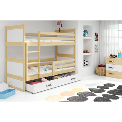 Dětská patrová postel s úložným prostorem s matracemi 80x190 FERGUS - borovice / bílá
