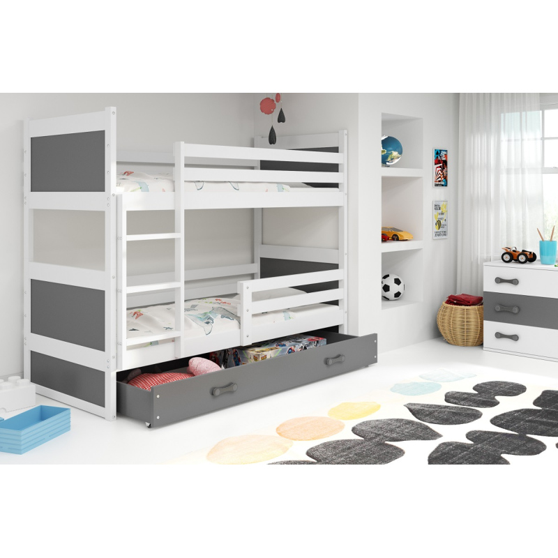 Dětská patrová postel s úložným prostorem s matracemi 80x190 FERGUS - bílá / grafit