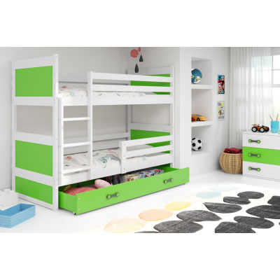 Dětská patrová postel s úložným prostorem s matracemi 80x190 FERGUS - bílá / zelená