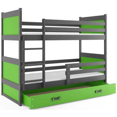 Dětská patrová postel s úložným prostorem s matracemi 80x190 FERGUS - grafit / zelená