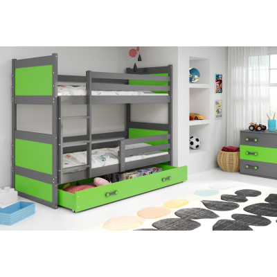 Dětská patrová postel s úložným prostorem bez matrace 80x190 FERGUS - grafit / zelená