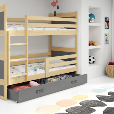 Dětská patrová postel s úložným prostorem bez matrace 80x160 FERGUS - borovice / grafit