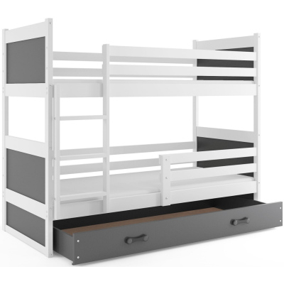 Dětská patrová postel s úložným prostorem s matracemi 80x160 FERGUS - bílá / grafit