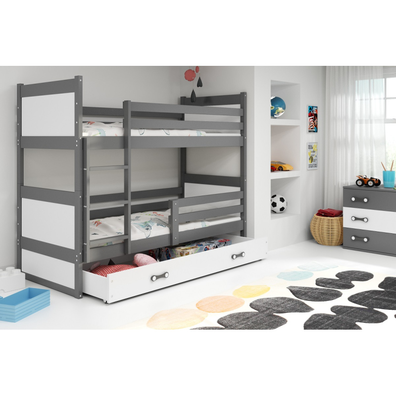 Dětská patrová postel s úložným prostorem s matracemi 80x160 FERGUS - grafit / bílá