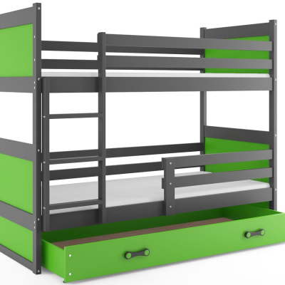 Dětská patrová postel s úložným prostorem s matracemi 80x160 FERGUS - grafit / zelená
