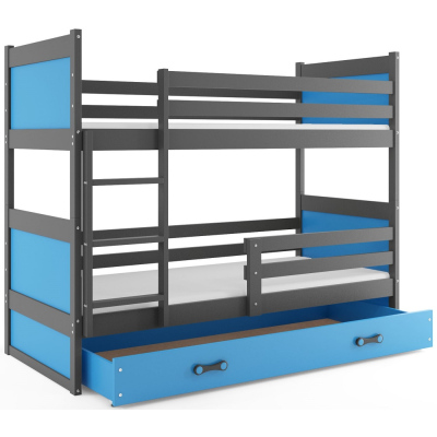Dětská patrová postel s úložným prostorem s matracemi 80x160 FERGUS - grafit / modrá