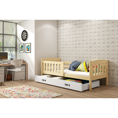 Dětská postel s úložným prostorem s matrací 90x200 BRIGID - borovice / bílá