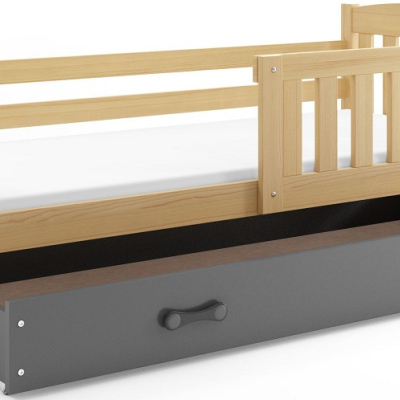 Dětská postel s úložným prostorem s matrací 90x200 BRIGID - borovice / grafit