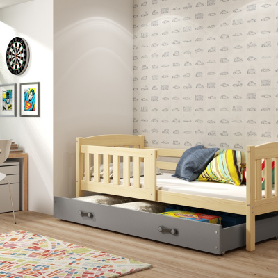Dětská postel s úložným prostorem s matrací 90x200 BRIGID - borovice / grafit