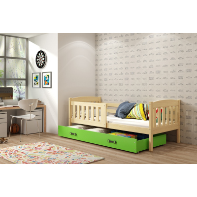 Dětská postel s úložným prostorem bez matrace 90x200 BRIGID - borovice / zelená