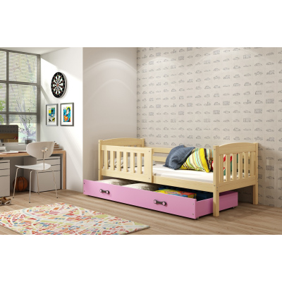Dětská postel s úložným prostorem bez matrace 90x200 BRIGID - borovice / růžová