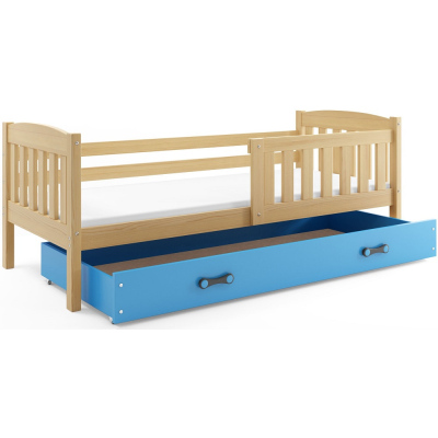 Dětská postel s úložným prostorem bez matrace 90x200 BRIGID - borovice / modrá