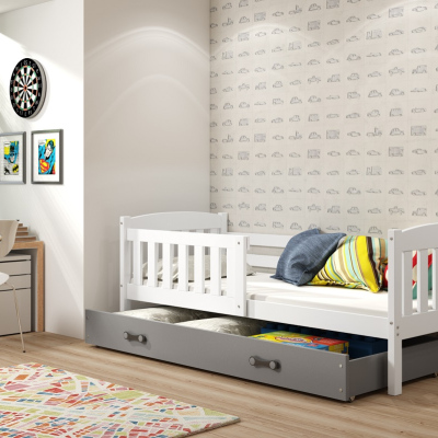 Dětská postel s úložným prostorem s matrací 90x200 BRIGID - bílá / grafit