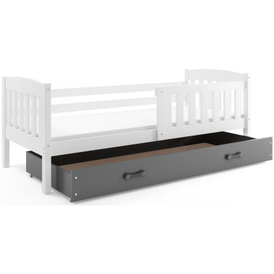 Dětská postel s úložným prostorem s matrací 90x200 BRIGID - bílá / grafit