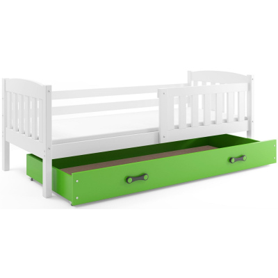 Dětská postel s úložným prostorem s matrací 90x200 BRIGID - bílá / zelená