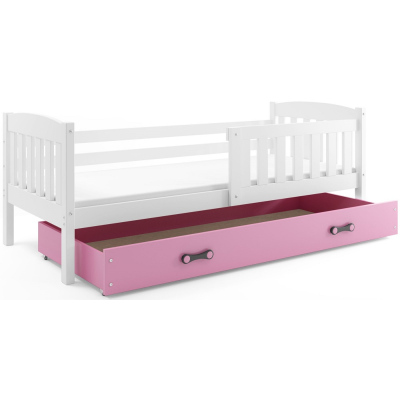 Dětská postel s úložným prostorem s matrací 90x200 BRIGID - bílá / růžová
