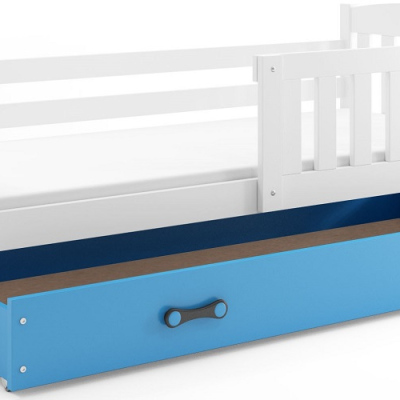 Dětská postel s úložným prostorem s matrací 90x200 BRIGID - bílá / modrá