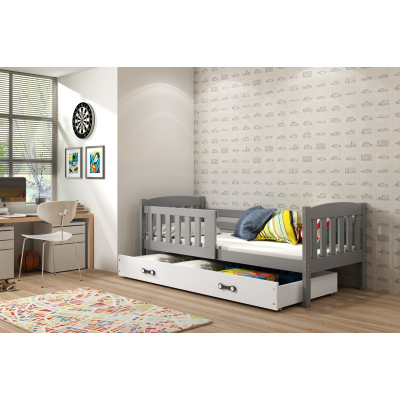 Dětská postel s úložným prostorem s matrací 90x200 BRIGID - grafit / bílá