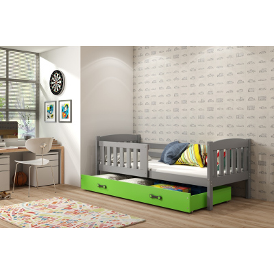 Dětská postel s úložným prostorem s matrací 90x200 BRIGID - grafit / zelená