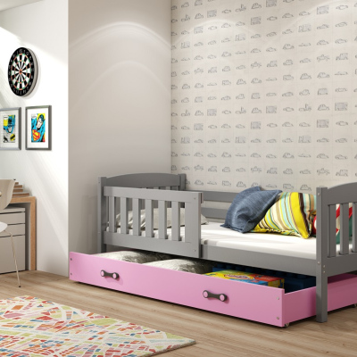 Dětská postel s úložným prostorem bez matrace 90x200 BRIGID - grafit / růžová