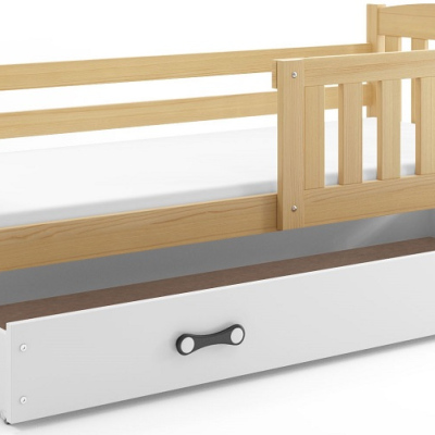 Dětská postel s úložným prostorem s matrací 80x190 BRIGID - borovice / bílá
