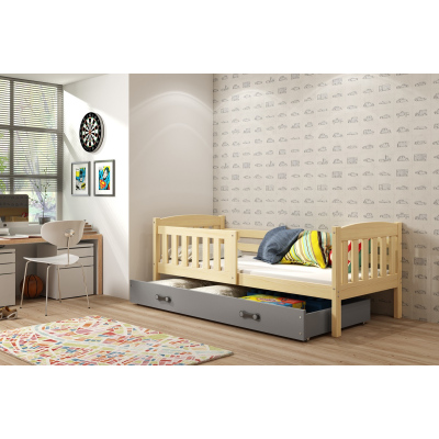 Dětská postel s úložným prostorem s matrací 80x190 BRIGID - borovice / grafit
