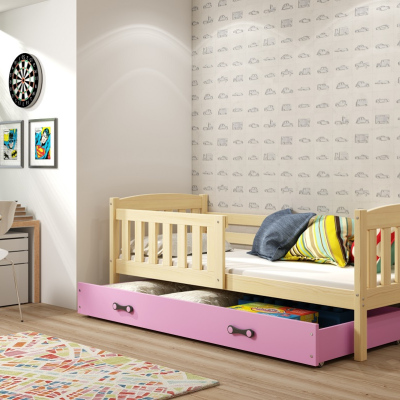 Dětská postel s úložným prostorem bez matrace 80x190 BRIGID - borovice / růžová