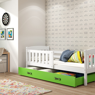 Dětská postel s úložným prostorem s matrací 80x190 BRIGID - bílá / zelená