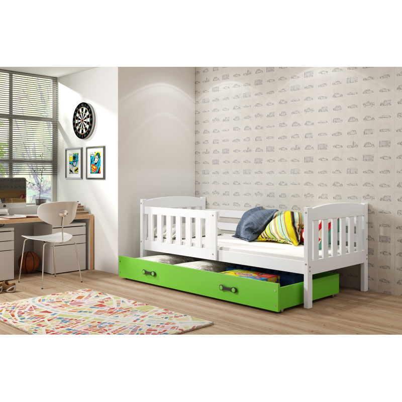 Dětská postel s úložným prostorem bez matrace 80x190 BRIGID - bílá / zelená