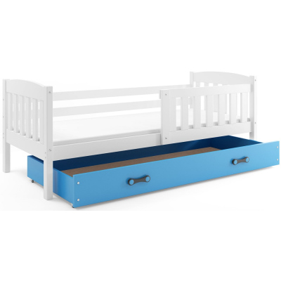 Dětská postel s úložným prostorem s matrací 80x190 BRIGID - bílá / modrá