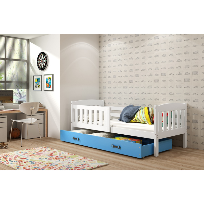 Dětská postel s úložným prostorem s matrací 80x190 BRIGID - bílá / modrá