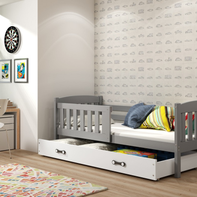 Dětská postel s úložným prostorem s matrací 80x190 BRIGID - grafit / bílá