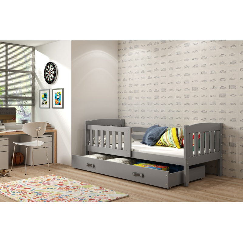 Dětská postel s úložným prostorem s matrací 80x190 BRIGID - grafit
