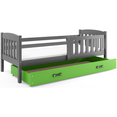 Dětská postel s úložným prostorem s matrací 80x190 BRIGID - grafit / zelená