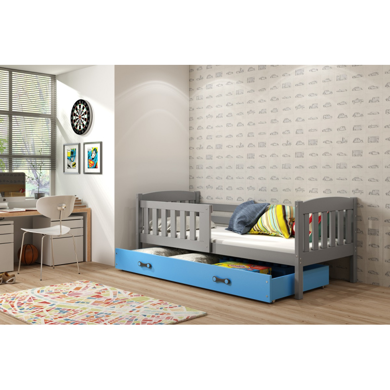 Dětská postel s úložným prostorem bez matrace 80x190 BRIGID - grafit / modrá