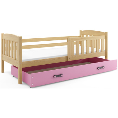 Dětská postel s úložným prostorem s matrací 80x160 BRIGID - borovice / růžová