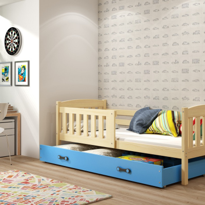 Dětská postel s úložným prostorem bez matrace 80x160 BRIGID - borovice / modrá