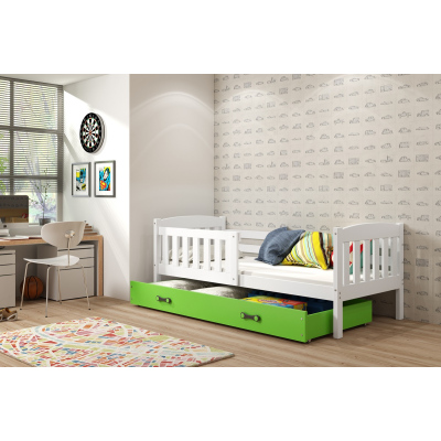 Dětská postel s úložným prostorem s matrací 80x160 BRIGID - bílá / zelená