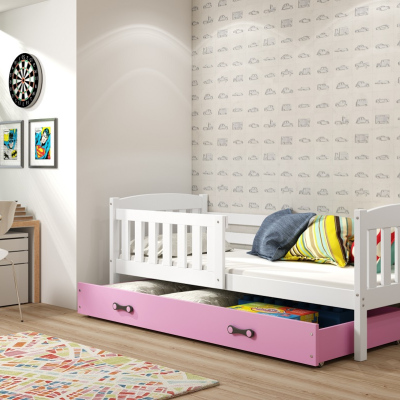 Dětská postel s úložným prostorem s matrací 80x160 BRIGID - bílá / růžová