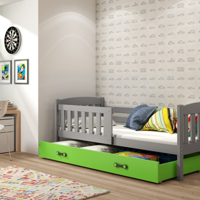 Dětská postel s úložným prostorem s matrací 80x160 BRIGID - grafit / zelená