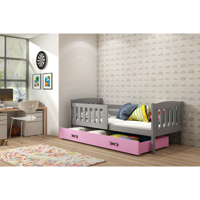 Dětská postel s úložným prostorem bez matrace 80x160 BRIGID - grafit / růžová