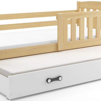 Dětská postel s přistýlkou a matracemi 90x200 BRIGID - borovice / bílá