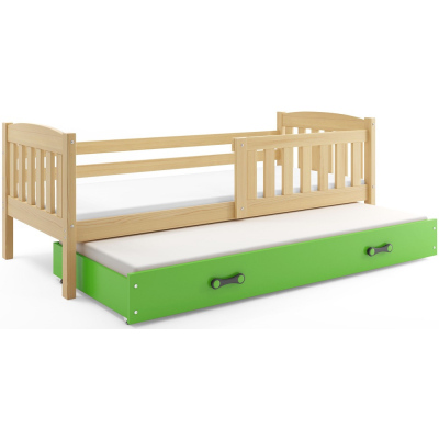 Dětská postel s přistýlkou a matracemi 90x200 BRIGID - borovice / zelená