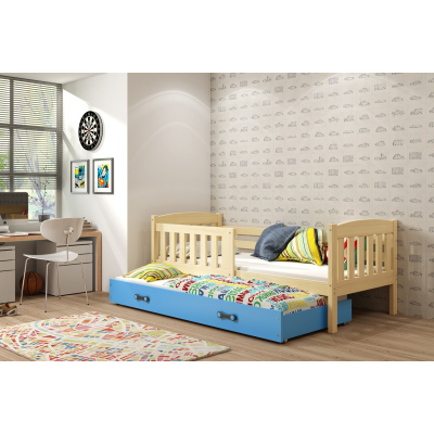 Dětská postel s přistýlkou a matracemi 90x200 BRIGID - borovice / modrá