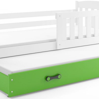 Dětská postel s přistýlkou a matracemi 90x200 BRIGID - bílá / zelená